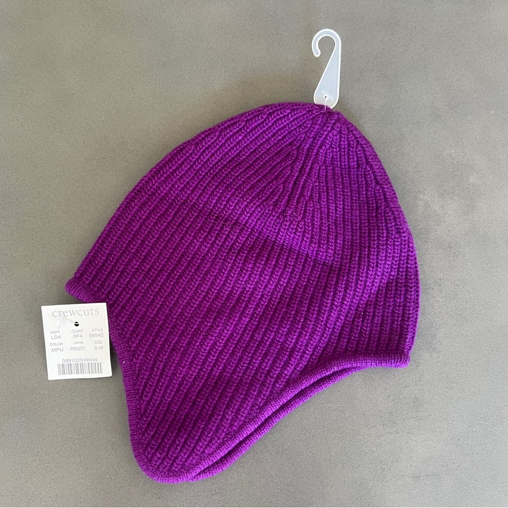 NWT Crewcuts Girl's Purple Fisherman Rib Knit Hat Wool Cashmere Blend Sz 2-4 S-M